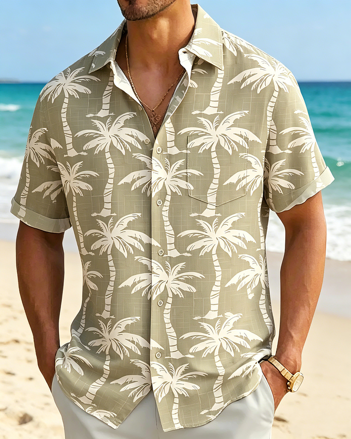 Alohadaddy® Hawaiian Palm Tree Print Art Button Pocket Cardigan Men&