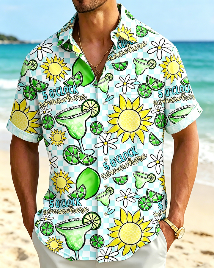 Alohadaddy® Hawaiian Cocktail Print Art Button Pocket Cardigan Men&
