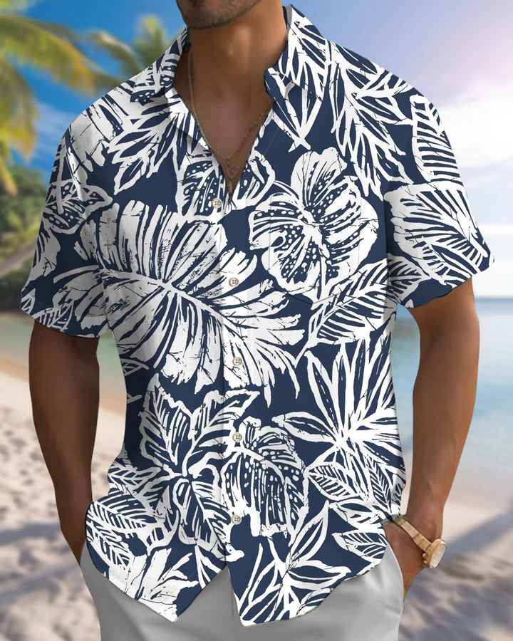 Alohadaddy® Hawaiian Palm Tree Print Art Button Pocket Cardigan Men&