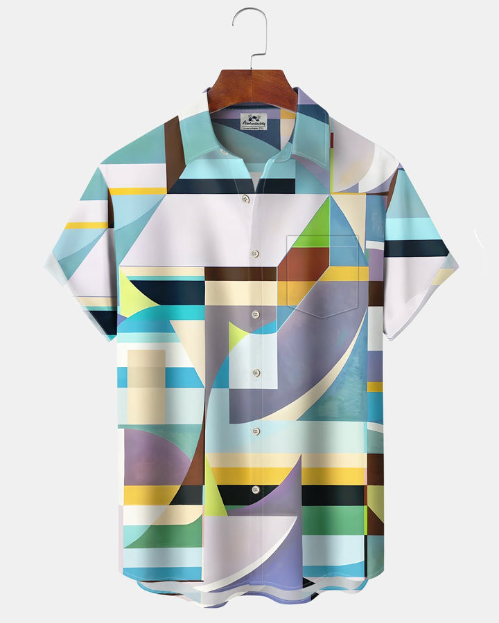 Alohadaddy® Casual Geometric Print Art Button Pocket Cardigan Men&