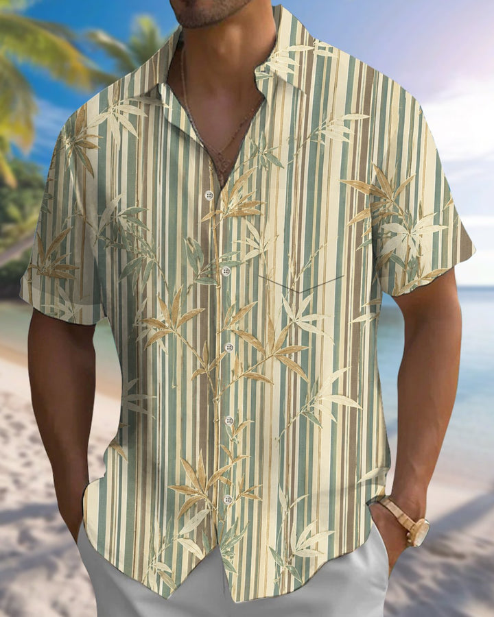 Alohadaddy® Hawaiian Bamboo Print Art Button Pocket Cardigan Men&