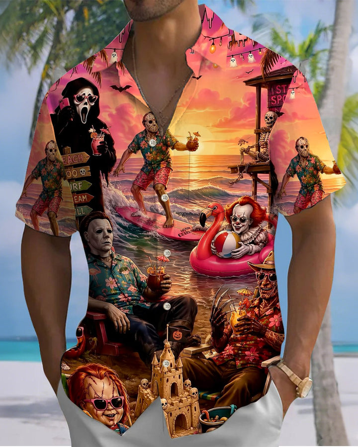 Alohadaddy® Holiday Halloween Graphic Print Button-Down Pocket Cardigan-Style Men&