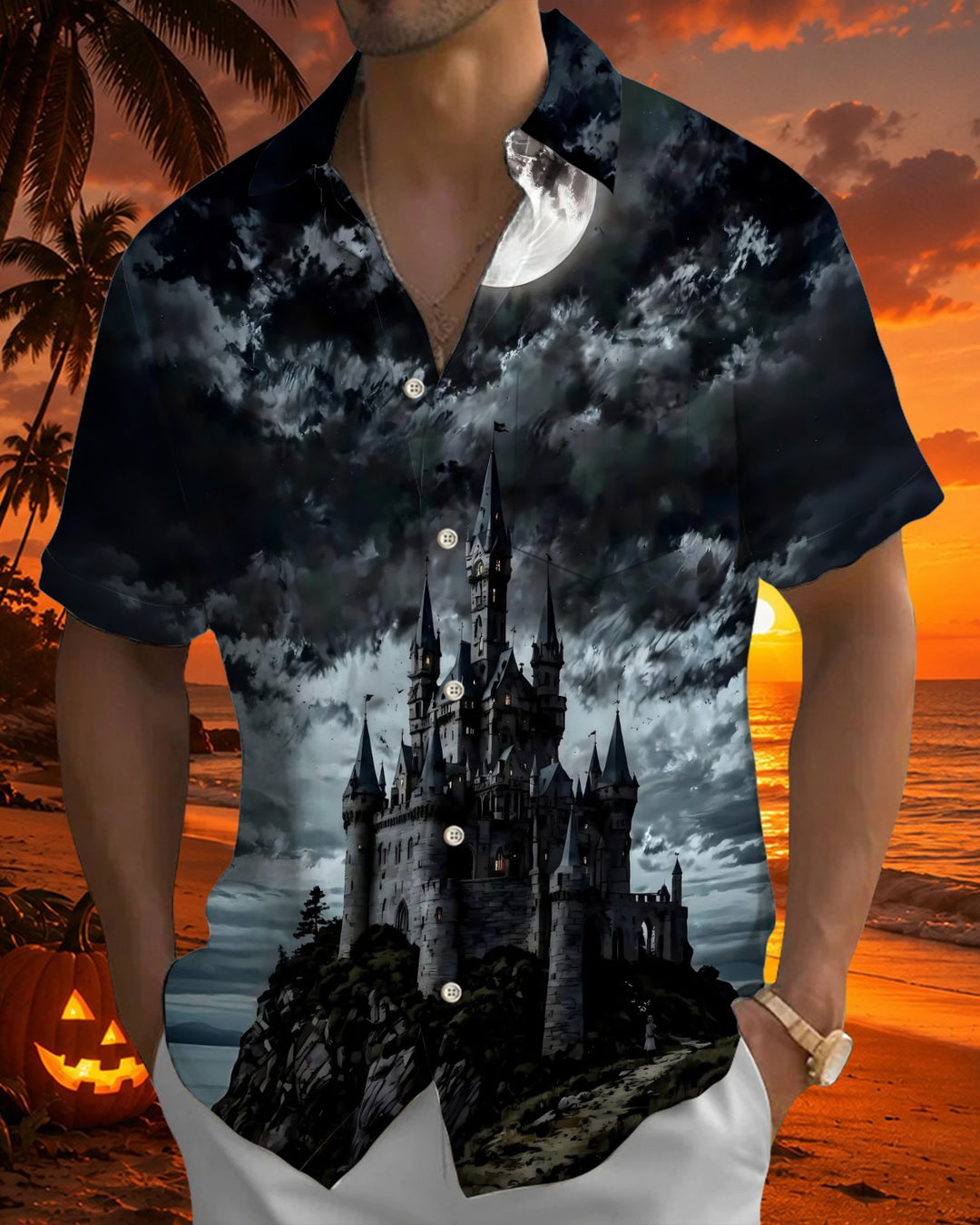 Alohadaddy® Holiday Halloween Graphic Print Button-Down Pocket Cardigan-Style Men&