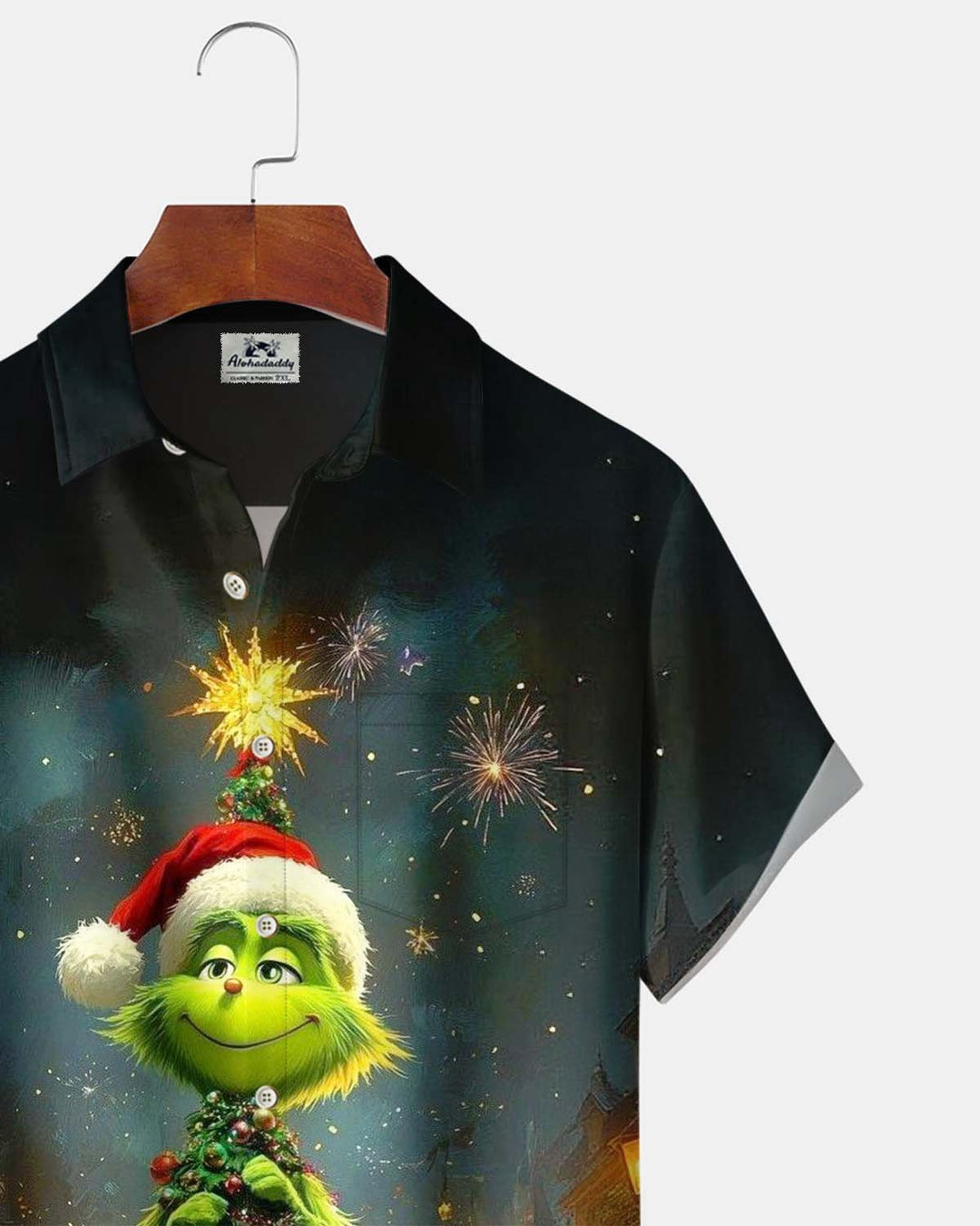 Alohadaddy® Holiday/Christmas Print Button-Down Short-Sleeve Shirt with Pocket for Men