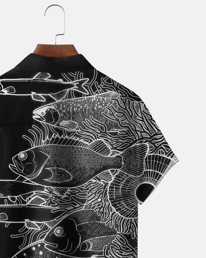 Alohadaddy® Men’s Short-Sleeve Button-Down Shirt  Marine Life Print, with Pocket