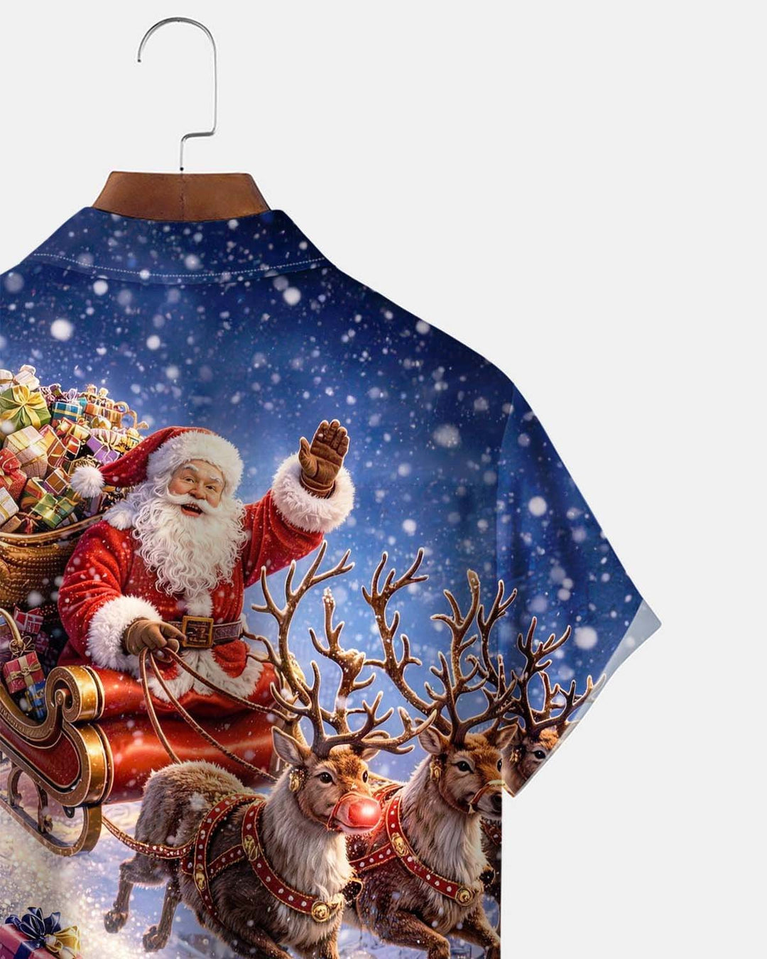 Alohadaddy® Holiday Santa Claus Print Button-Down Short-Sleeve Men’s Shirt with Pocket