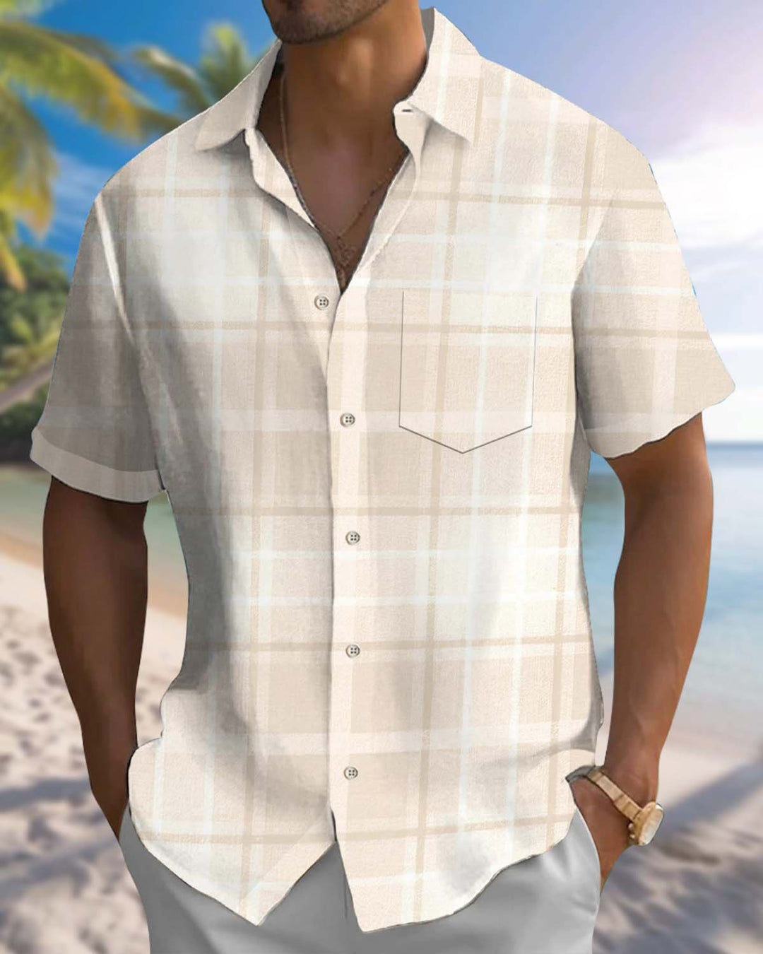 Alohadaddy® Men’s Short-Sleeve Casual Cardigan Shirt  Geometric Art Print, Button-Down with Pockets