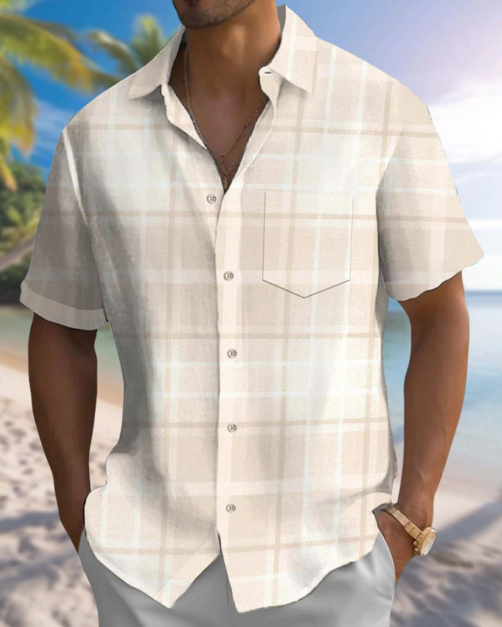 Alohadaddy® Men’s Short-Sleeve Casual Cardigan Shirt  Geometric Art Print, Button-Down with Pockets