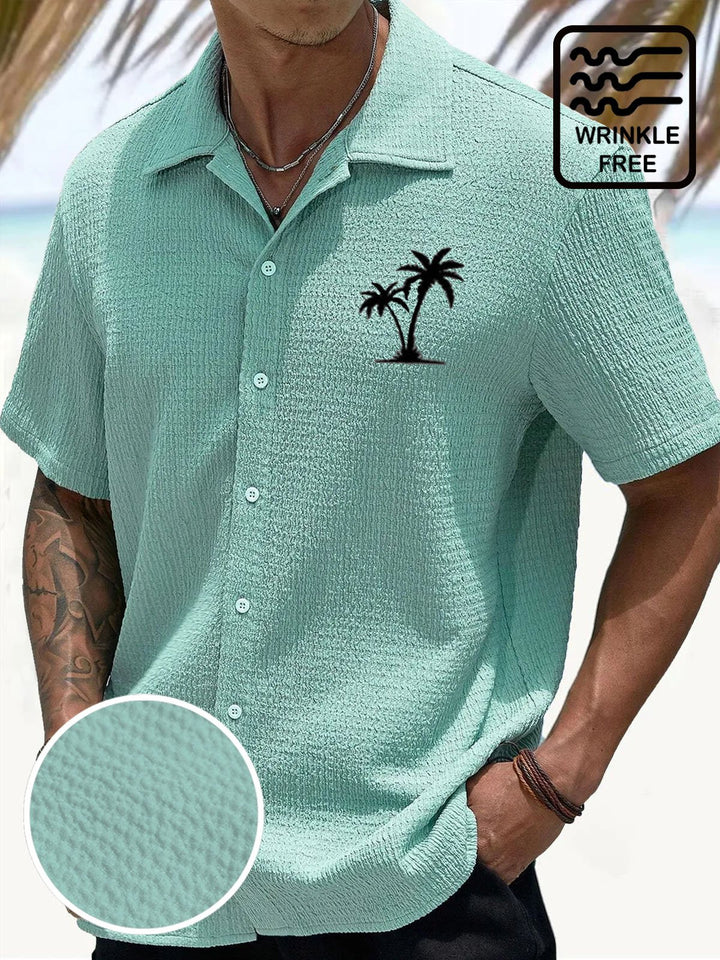 Camisa de manga corta con bolsillos abotonados y estampado digital 3D de crepe con cocotero hawaiano de Alohadaddy para hombre, talla grande y alta