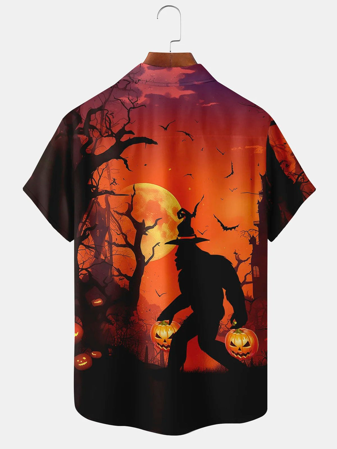 Camisa de manga corta con bolsillo abotonado y estampado digital 3D de orangután y calabaza retro de Alohadaddy para hombre, talla grande y alta