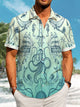 Alohadaddy Hawaiian Gradient Octopus Nautical Pattern Button Pocket Casual Short Sleeve Large Size Stretch Shirt