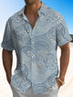 Alohadaddy Retro Ukiyoe Wave Print Art Pocket Buttons Plus Size Stretch Shirt