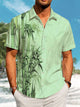 Alohadaddy Casual Bamboo Contrast Bamboo Leaves Print Art Pockets Buttons Elastic Oversized Shirt