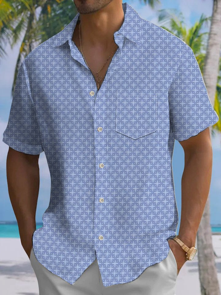 Alohadaddy Casual Everyday Geometric Art Print Polyester Pocket Cardigan Stretch Long Oversized Short Sleeve Shirt