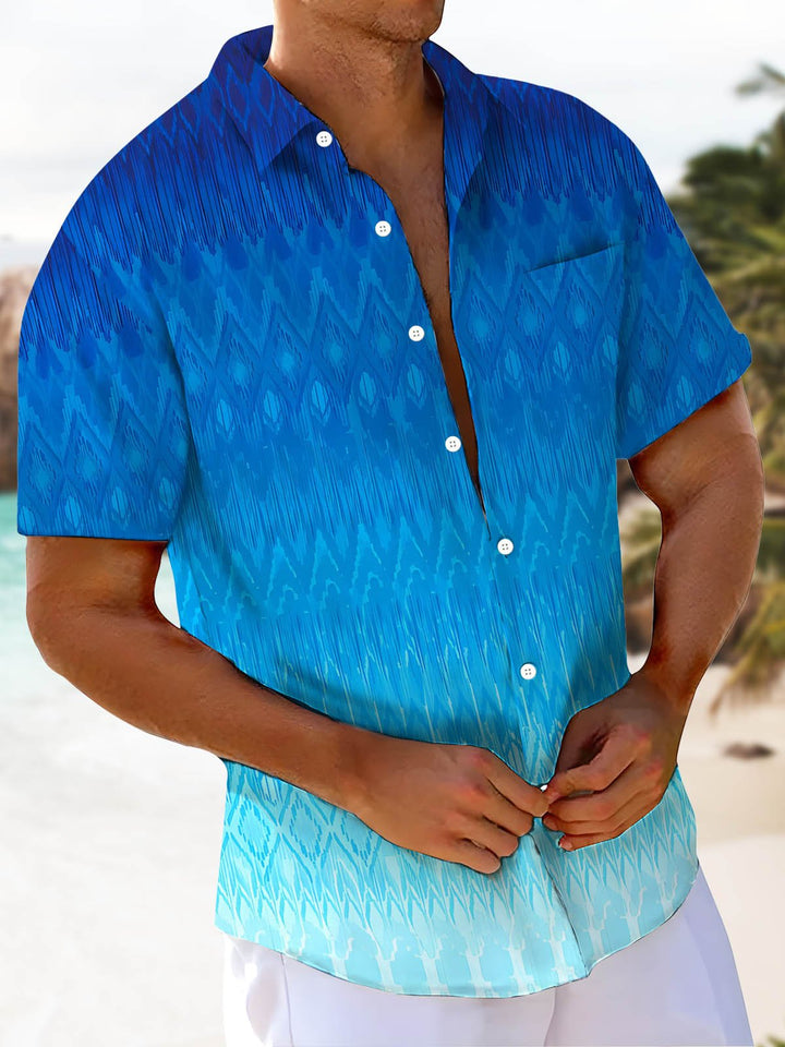 Alohadaddy® Hawaii Ombre Geometric Print Stretch Large Size Chest Pocket Men&