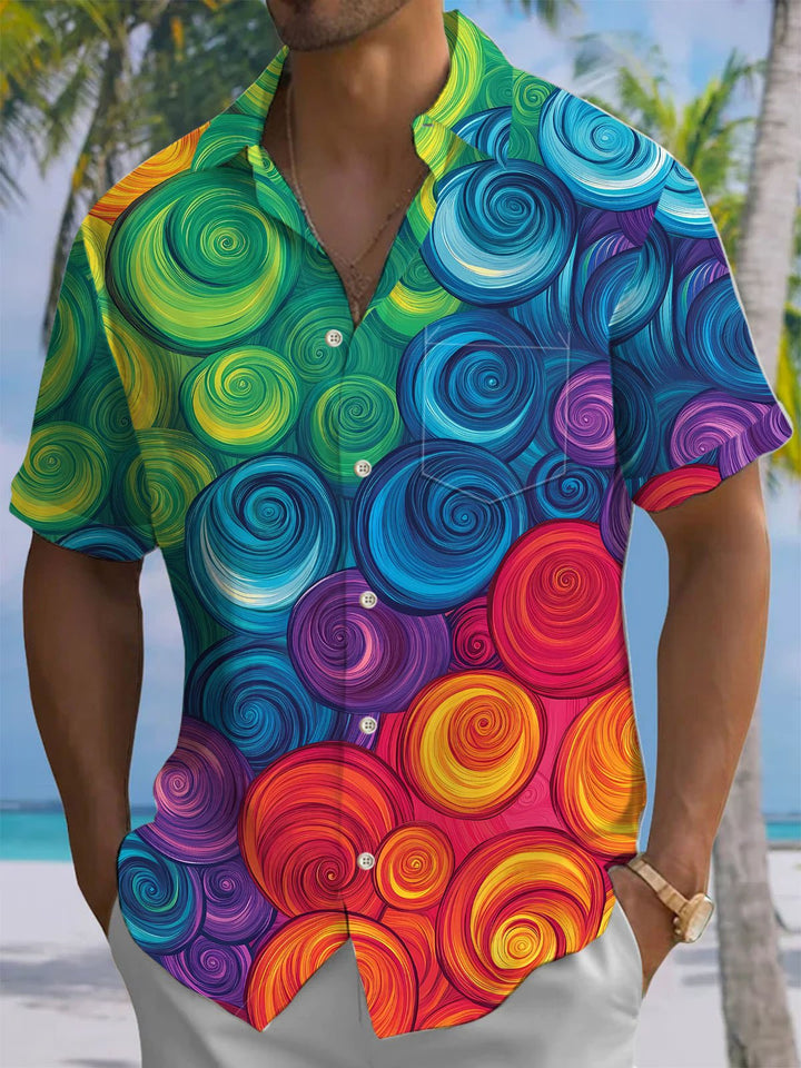 Alohadaddy® Vintage Geometric Print Chest Pocket Men&