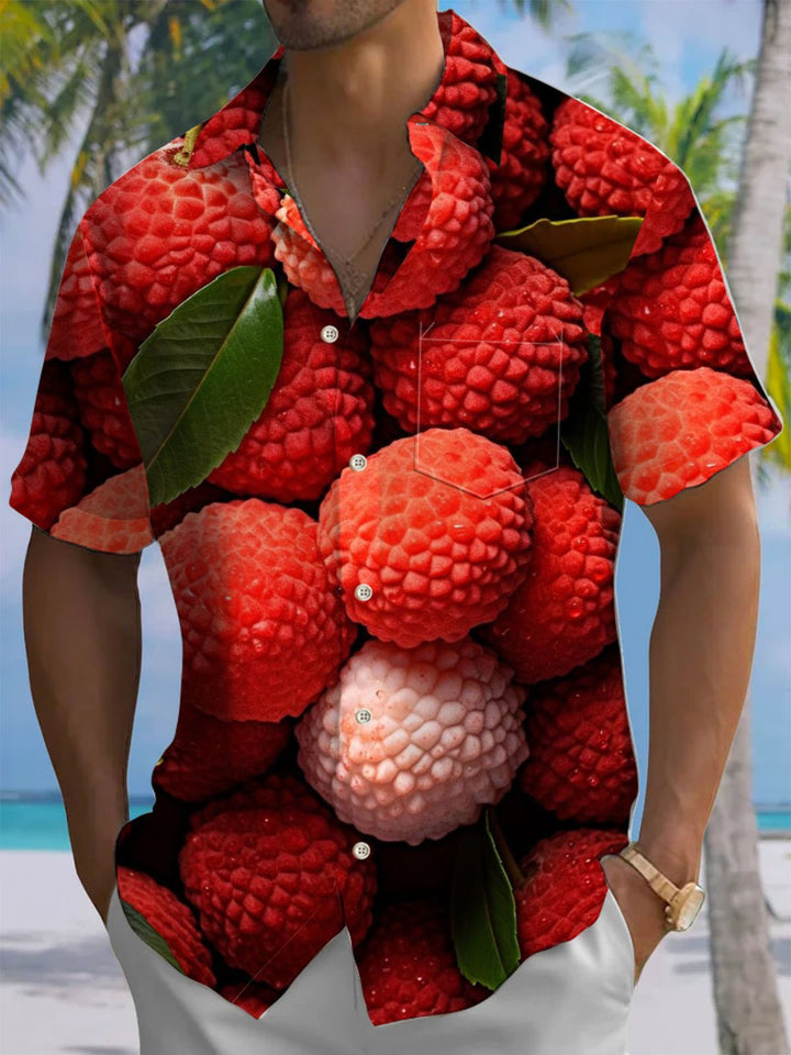 Alohadaddy® Hawaiian Lychee Print Chest Pocket Men&