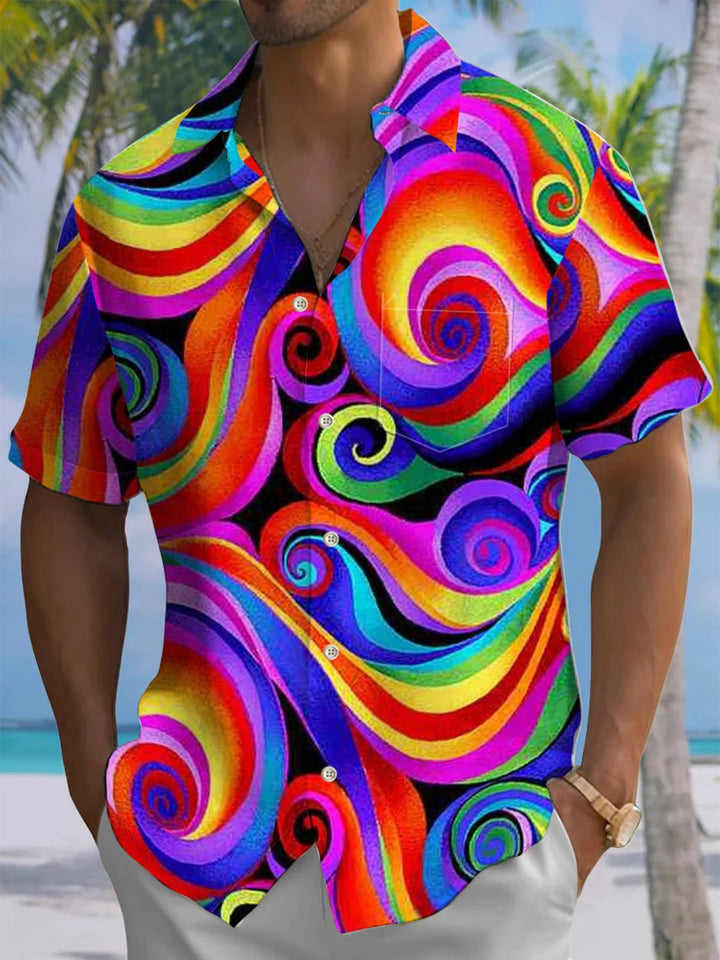 Alohadaddy® Casual Abstract Art Print Chest Pocket Men Short Sleeve Shirt Big &amp; Tall