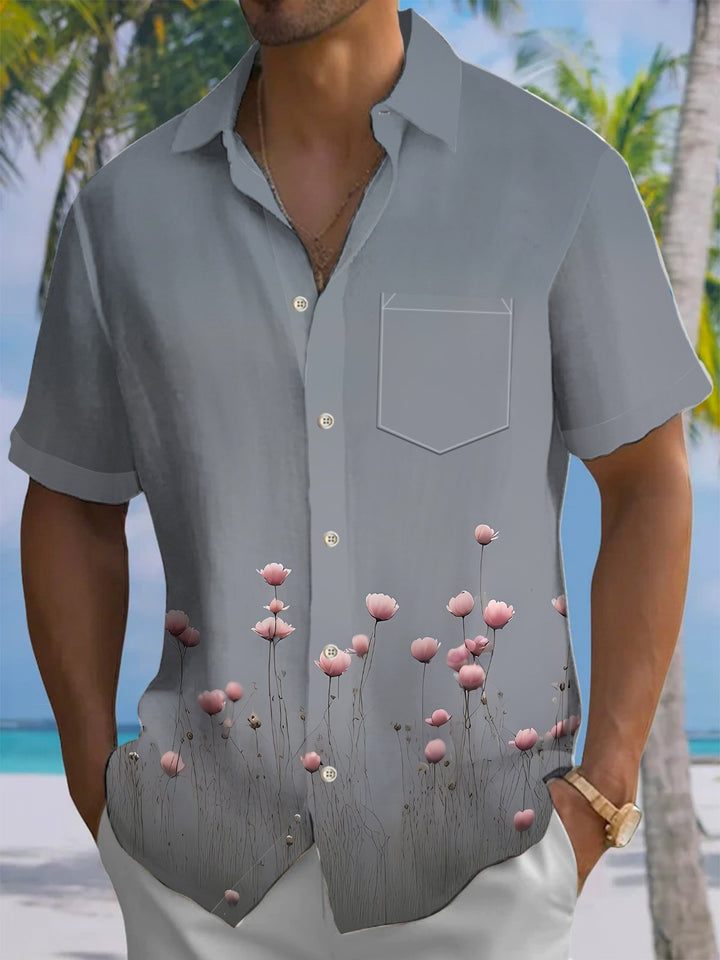 Alohadaddy® Casual Flowers Print Art Chest Pocket Men&
