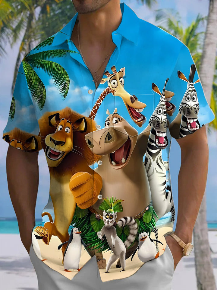Alohadaddy® Casual Cartoon Art Print Chest Pocket Men&
