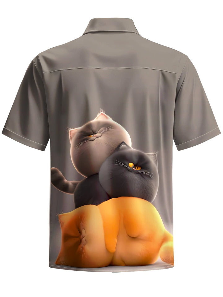 Alohadaddy® Casual Cat Art Print Moisture Wicking Chest Pocket Mens Short Sleeve Shirt Big &amp; Tall