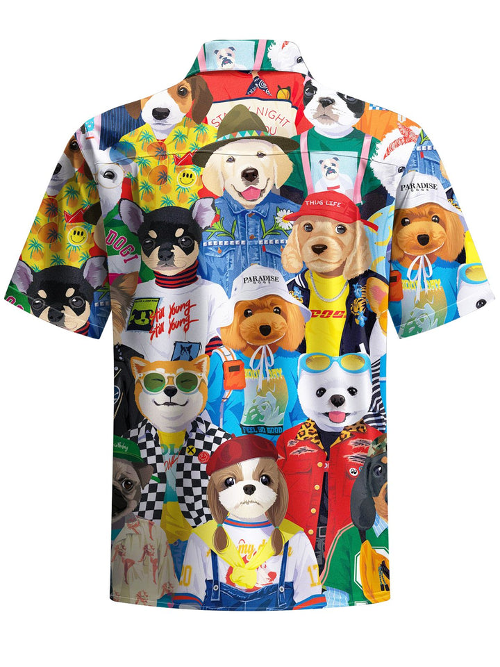 Alohadaddy® Funny Dog Print Art Chest Pocket Men&