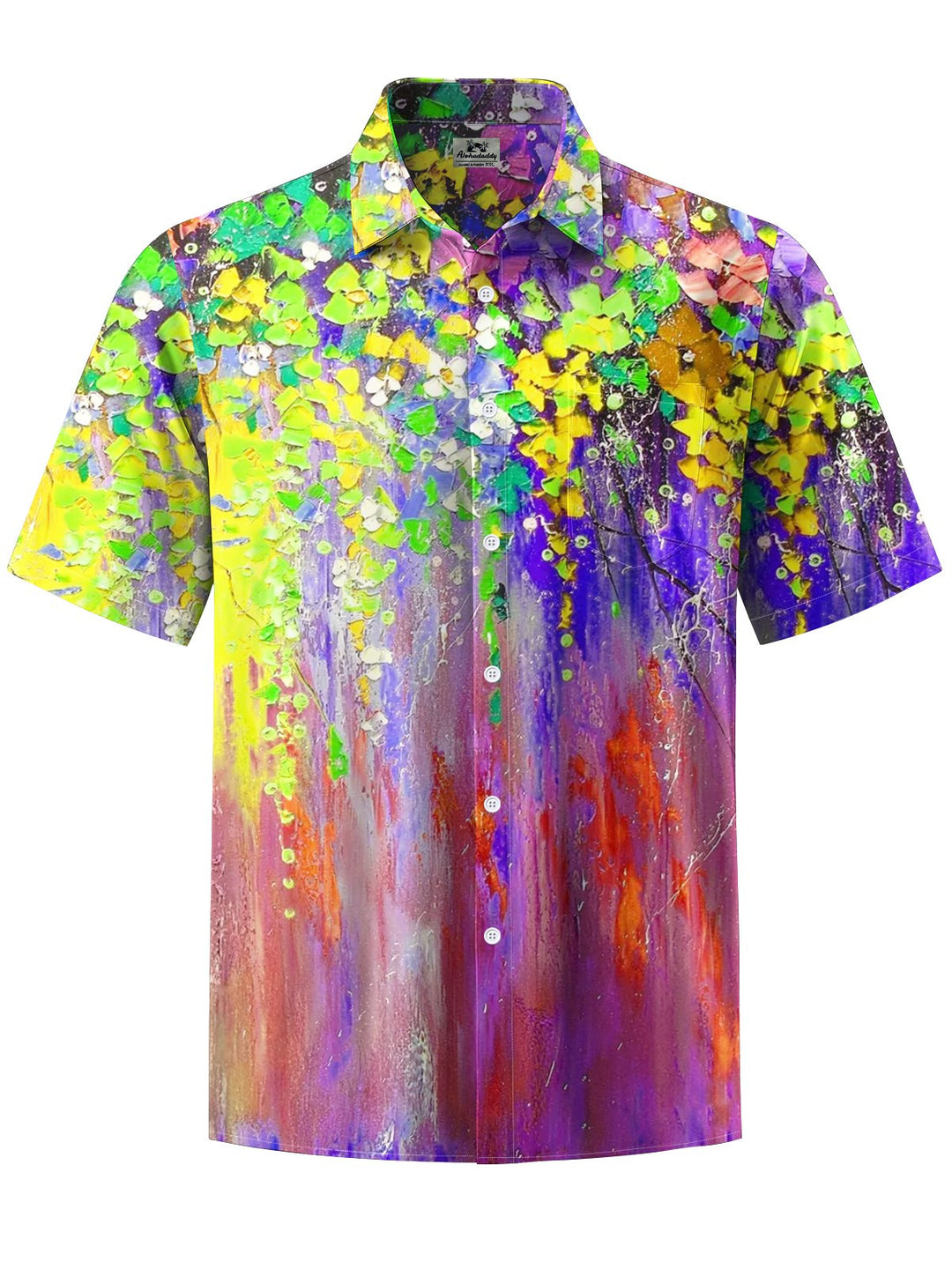 Alohadaddy® Hawaiian Acrylic Oil Painting Leaves Print Art Chest Pocket Men Short Sleeve Shirt Big &amp; Tall