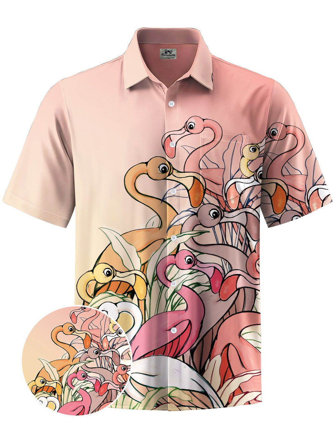 Alohadaddy® Hawaiian Flamingo Art Print Chest Pocket Men&