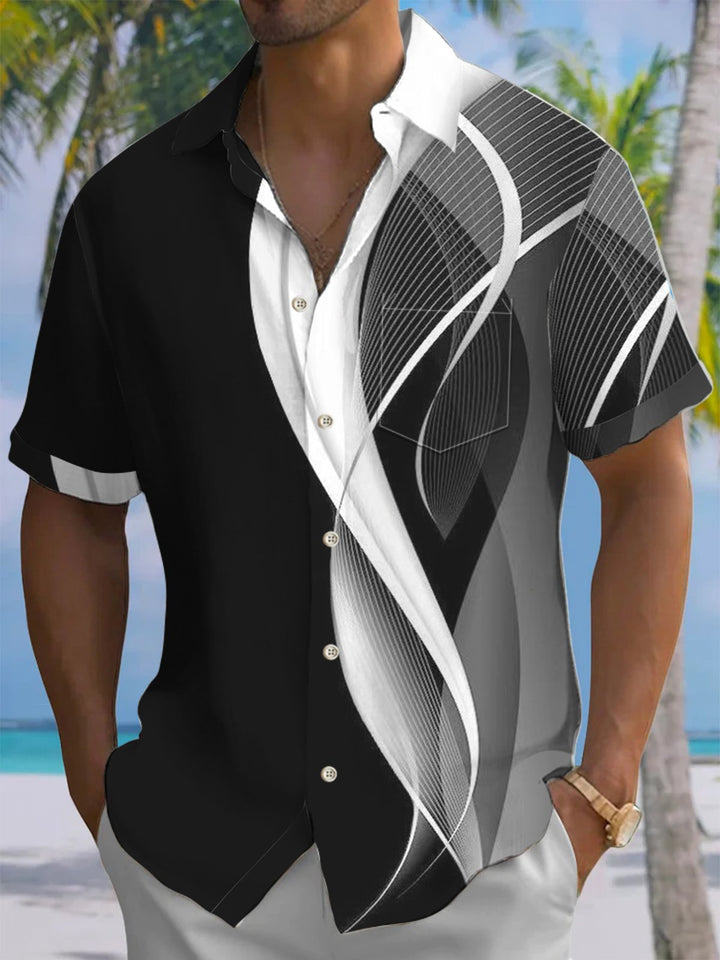 Alohadaddy® Casual Abstract Art Print Chest Pocket Men&