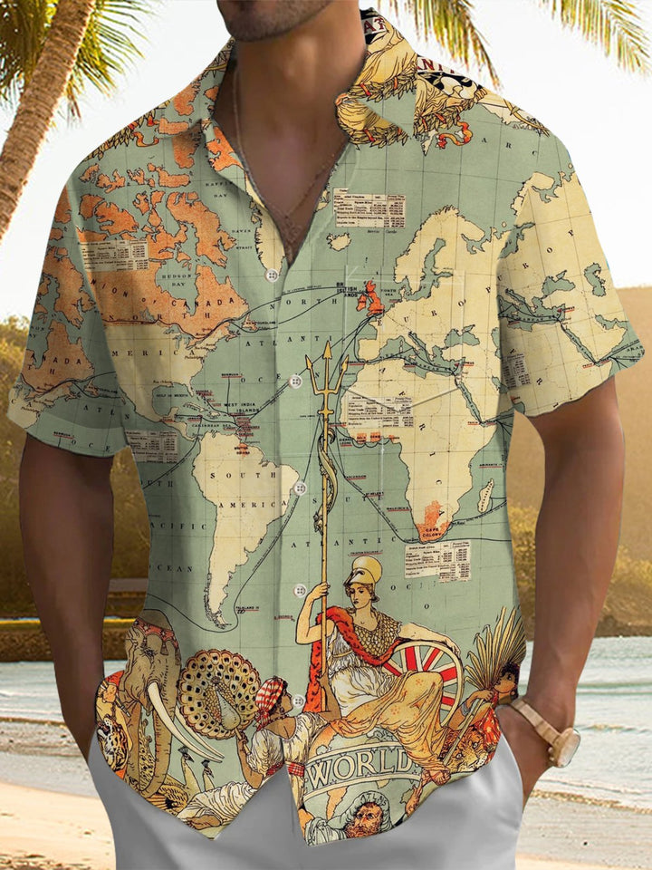 Alohadaddy® Vintage Nautical Art Print Chest Pocket Men&