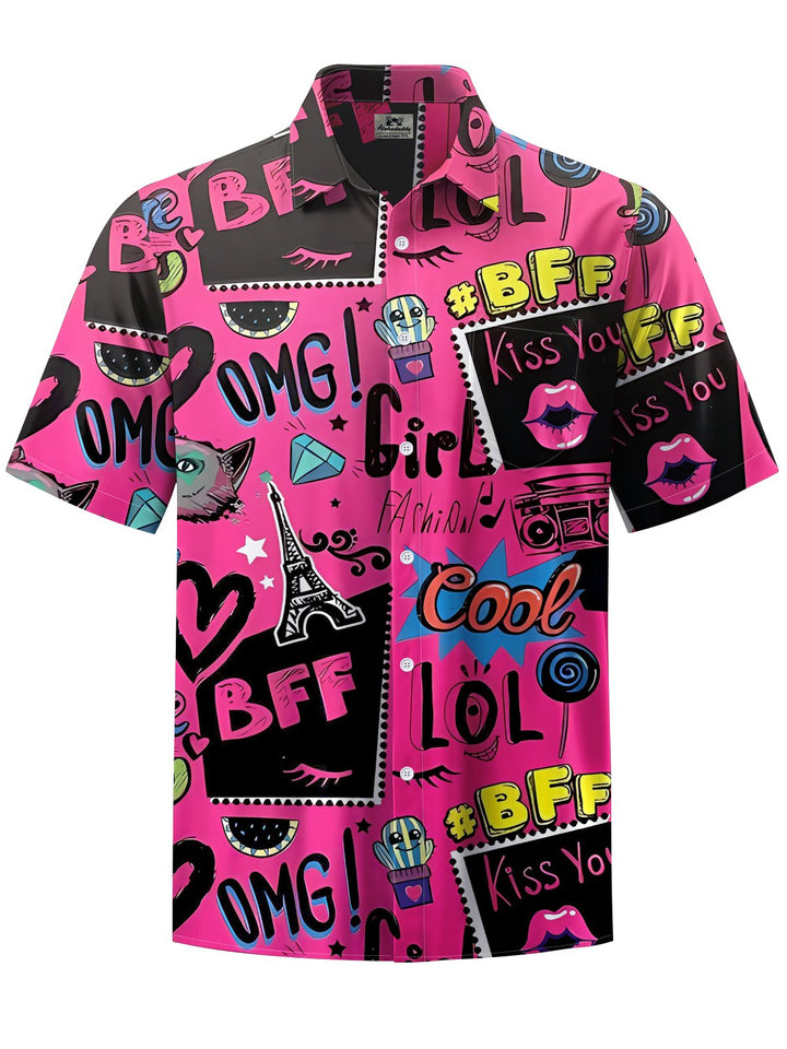 Alohadaddy® Casual Graffiti Lettering Print Art Chest Pocket Men&