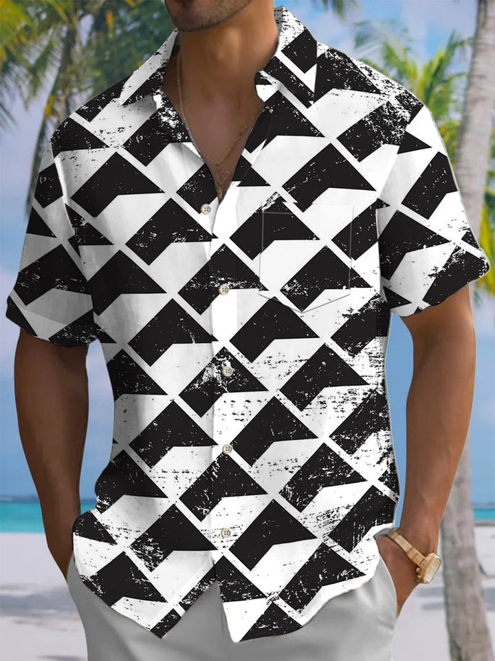 Alohadaddy® Casual Geometric Art Print Chest Pocket Men&