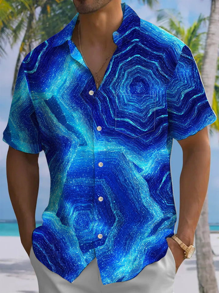 Alohadaddy® Casual Geometric Art Print Chest Pocket Men&