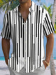 Alohadaddy® Casual Stripe Geometric Art Print Chest Pocket Men's Short Sleeve Shirt Big & Tall
