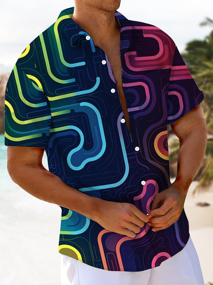 Alohadaddy® Casual Vintage Stripe Art Print Chest Pocket Men&