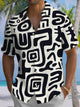 Alohadaddy® Casual Geometric Graffiti Art Print Chest Pocket Men's Stretch Short Sleeve Shirt Big & Tall