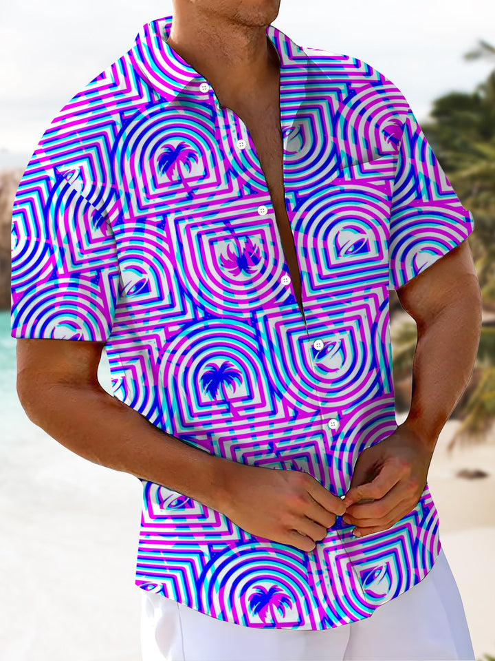 Alohadaddy® Hawaiian Coconut Tree Art Print Chest Pocket Stretch Men&