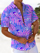 Alohadaddy® Hawaiian Coconut Tree Art Print Chest Pocket Stretch Men's Short Sleeve Shirt Big & Tall