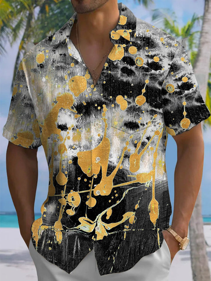 Alohadaddy® Vintage Acrylic Abstract Art Print Chest Pocket Stretch Men&