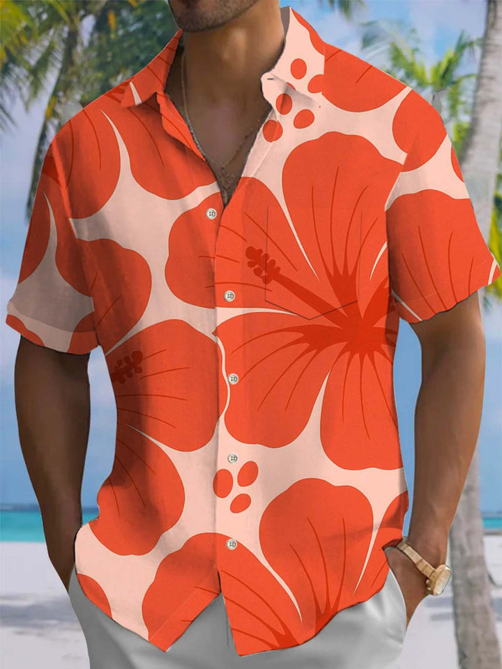 Alohadaddy® Casual Floral Art Print Chest Pocket Stretch Men&