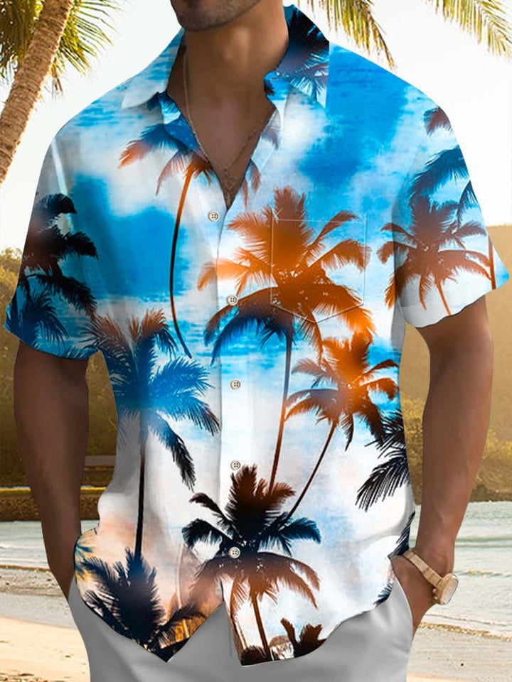 Alohadaddy® Hawaiian Palm Tree Art Print with Elastic Pockets for Men&