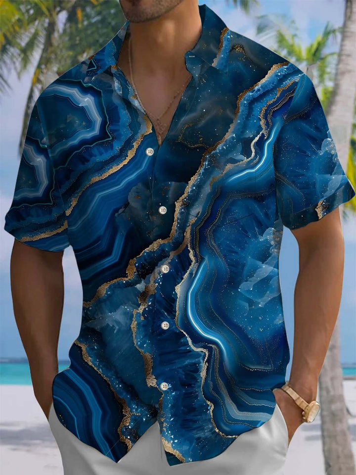 Alohadaddy® Vintage Abstract Marble Art Print Chest Pocket Stretch Men&