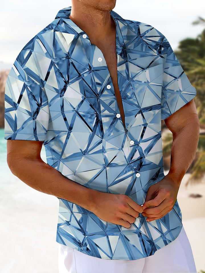Alohadaddy® Casual Geometric Art Print Chest Pocket Stretch Men&