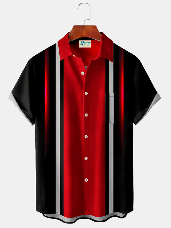 Alohadaddy Black Vintage Bowling Red Gradient Line Print Chest Bag Shirt Plus Size Shirt