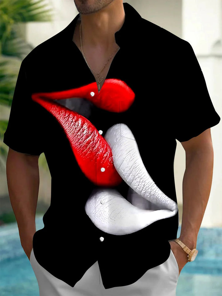 Alohadaddy® Casual Lips Art Print Moisture Wicking Mens Short Sleeve Shirt Big &amp; Tall