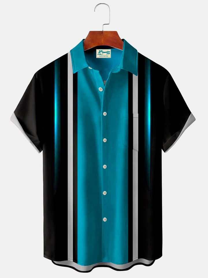 Alohadaddy Black Vintage Bowling Red Gradient Line Print Chest Bag Shirt Plus Size Shirt