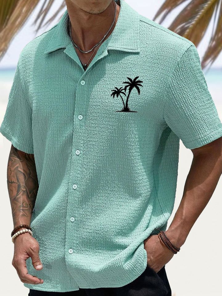 Camisa de manga corta con bolsillos abotonados y estampado digital 3D de crepe con cocotero hawaiano de Alohadaddy para hombre, talla grande y alta