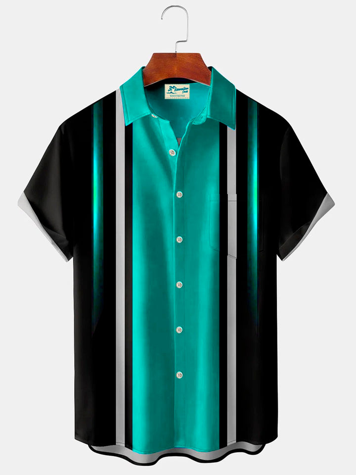 Alohadaddy Black Vintage Bowling Red Gradient Line Print Chest Bag Shirt Plus Size Shirt
