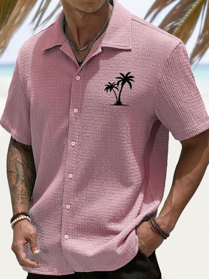 Camisa de manga corta con bolsillos abotonados y estampado digital 3D de crepe con cocotero hawaiano de Alohadaddy para hombre, talla grande y alta