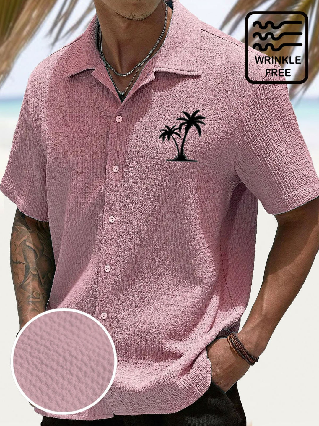 Camisa de manga corta con bolsillos abotonados y estampado digital 3D de crepe con cocotero hawaiano de Alohadaddy para hombre, talla grande y alta